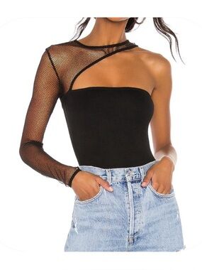 H:ours M black mesh one sleeve Jeffrey bodysuit